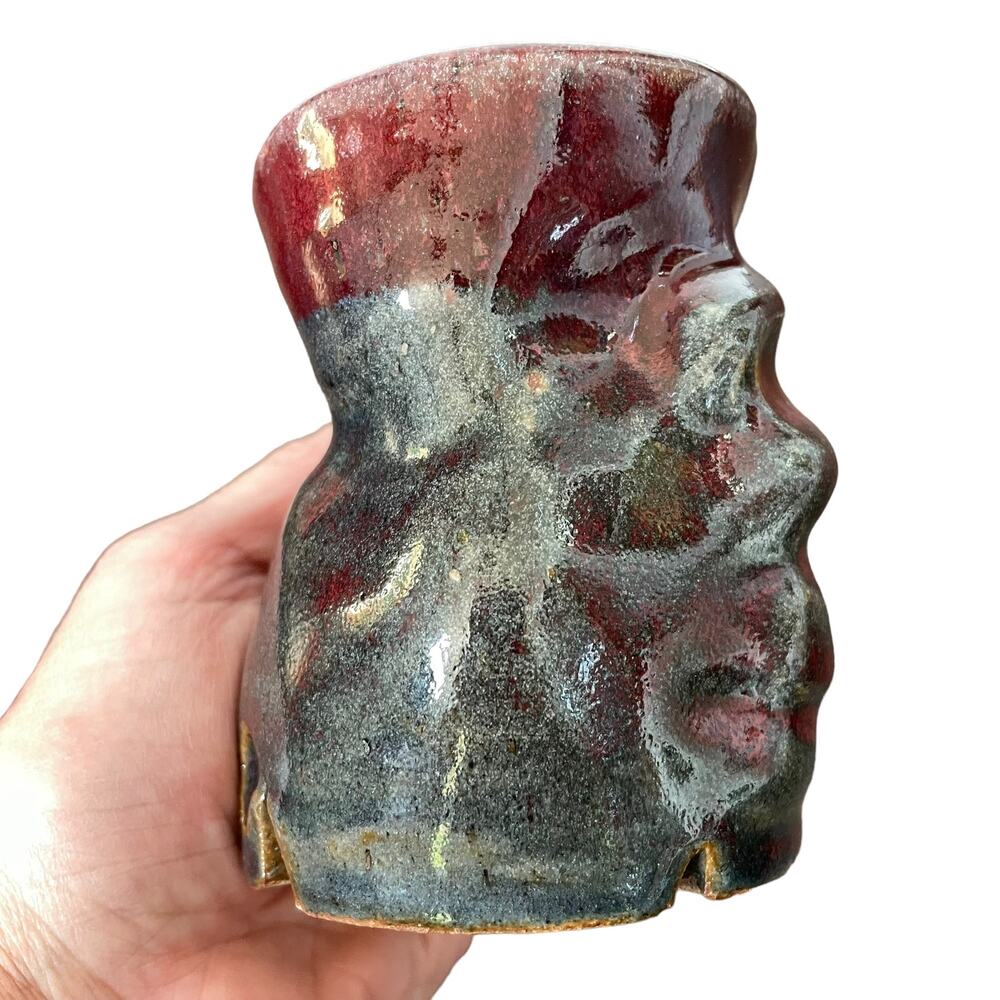 Studio Art Pottery Tumbler Finger Indent Pinched Handmade Stoneware Artisan